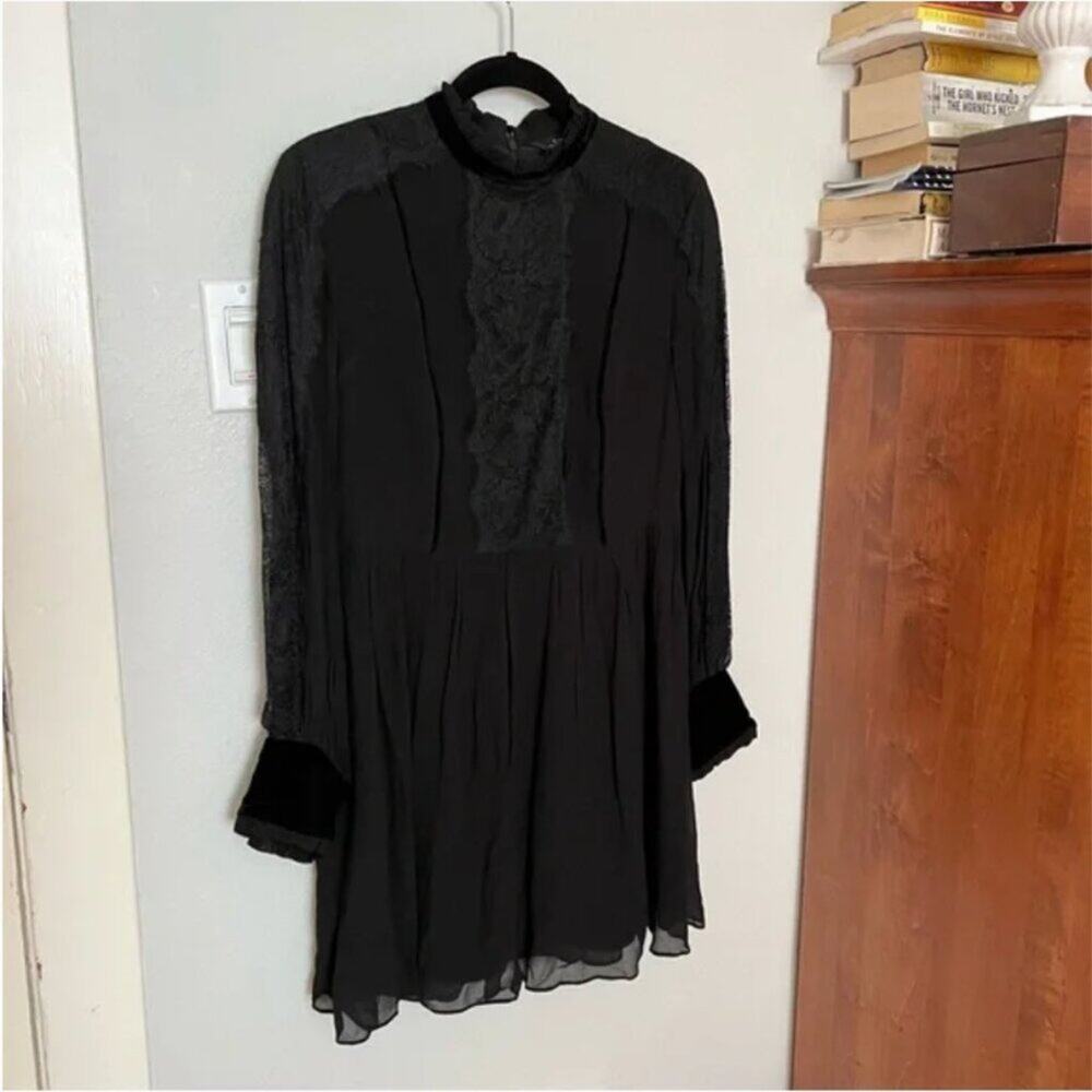 Zara Black Lace Inset High Neck Mini Dress